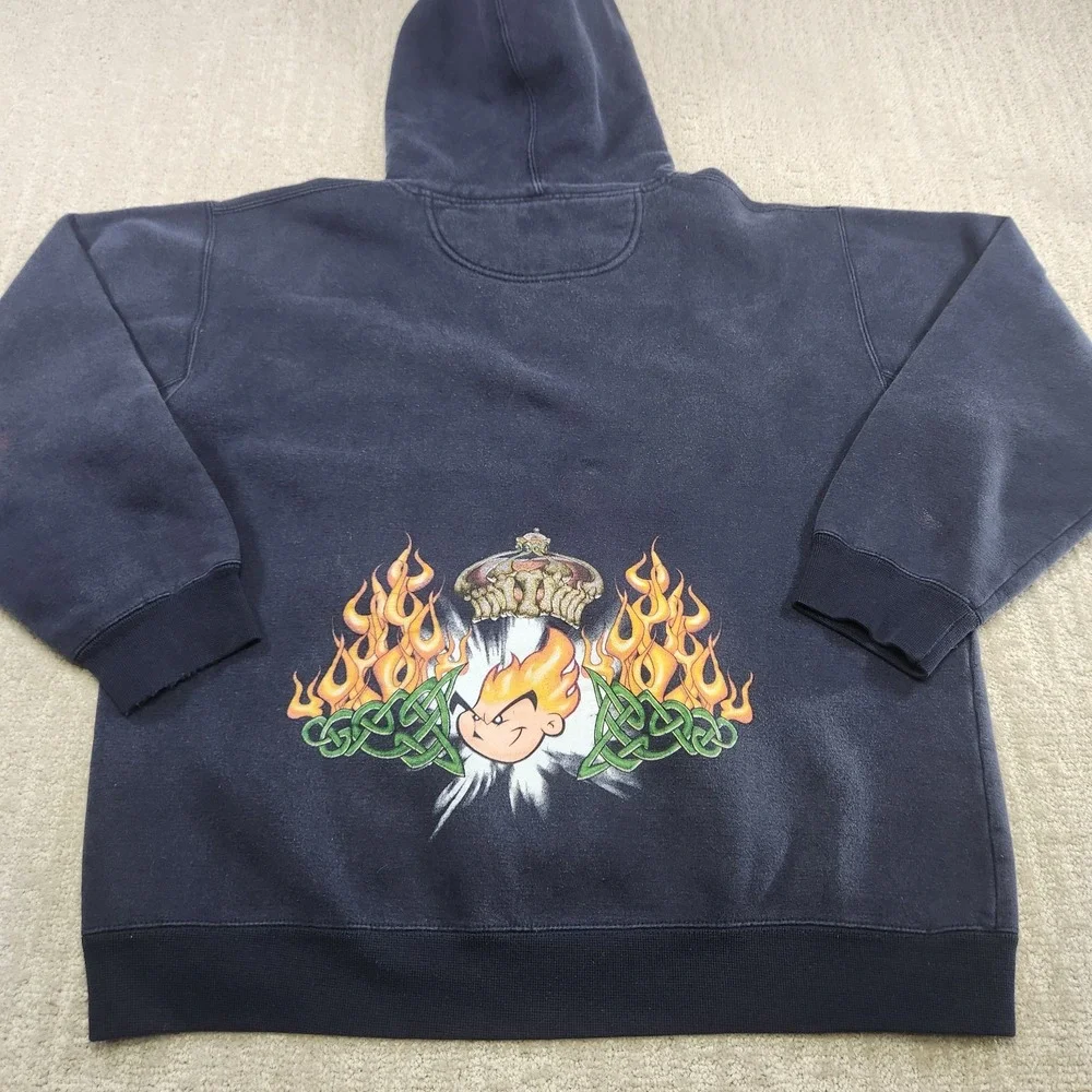 Vintage JNCO Flamehead Hoodie Youth XL Faded‎ Y2K Heavy Cotton Big Logo Black